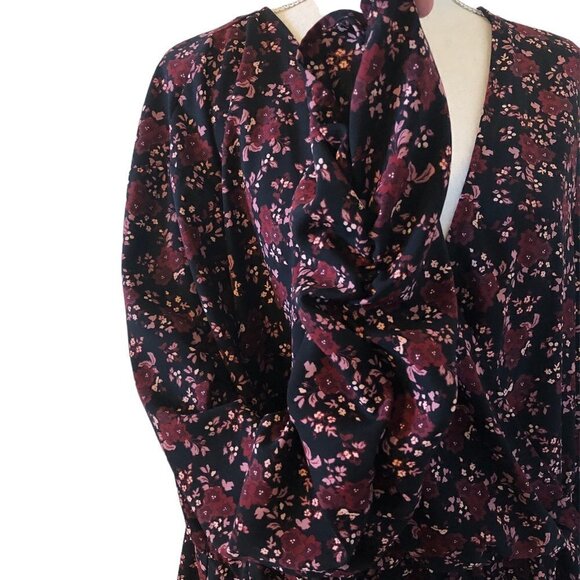 ELOQUII ELEMENTS Peplum Blouse Women's Size 22 Pink Black Floral Faux Wrap - Picture 6 of 11